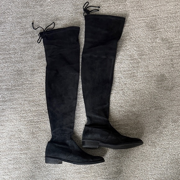 Stuart Weitzman Black Suede Over-the-Knee Lace-Back Boots